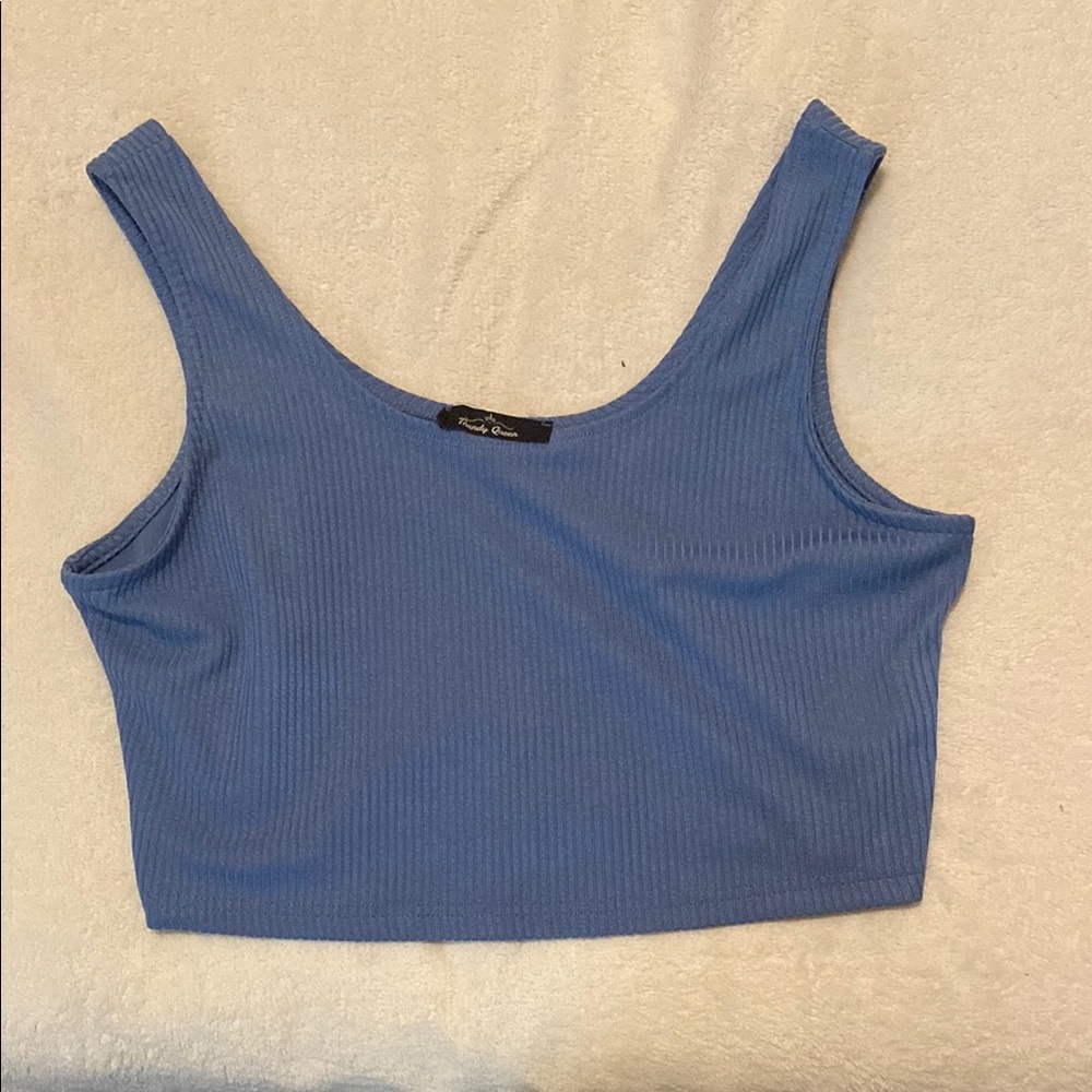 Blue Ribbed Cropped Tank Top